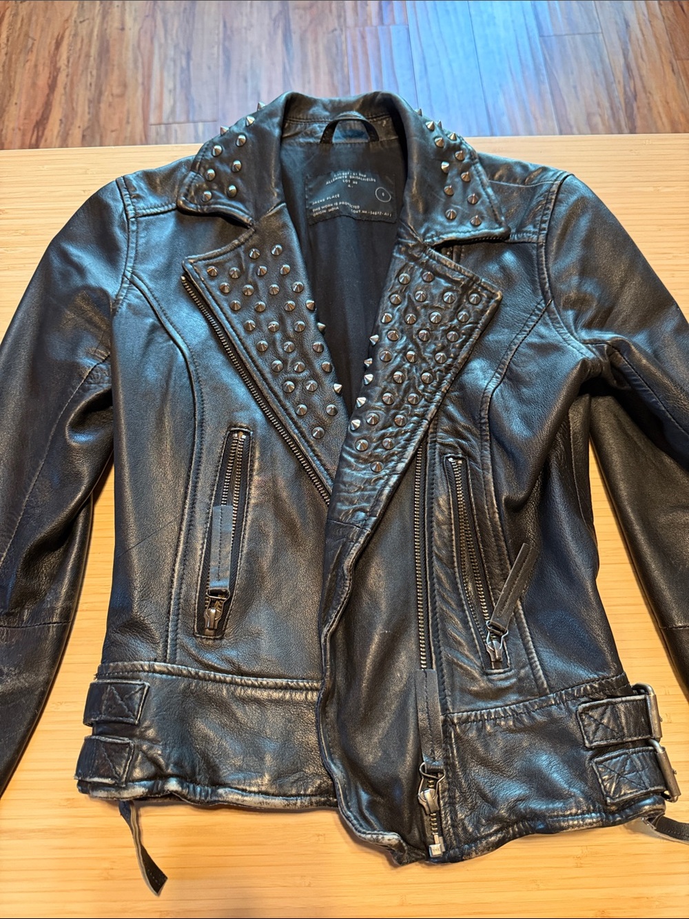AllSaints Studded Leather Biker Moto Jacket Black US 2